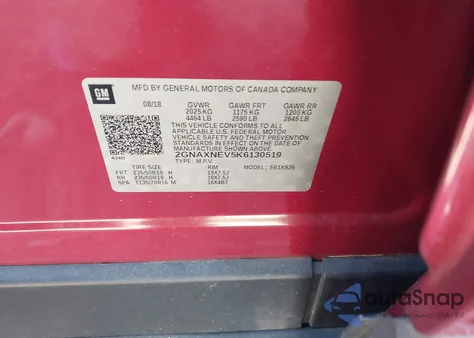 2019 Chevrolet Equinox Premier z USA, uszkodzony, nr VIN 2GNAXNEV5K6130519